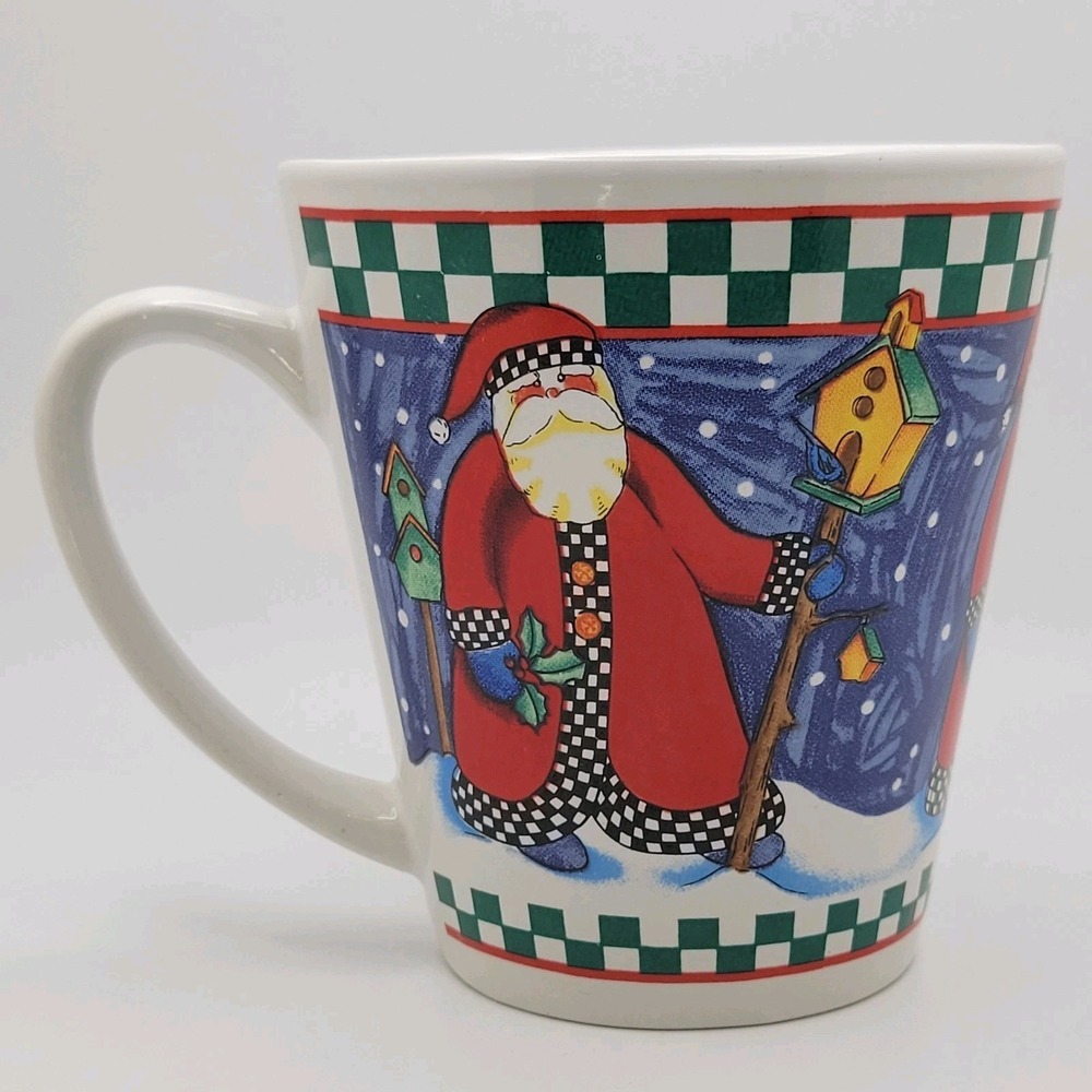 Vintage 1990s Santa Christmas Coffee Mug Folk Art Holiday Festive Whimsical